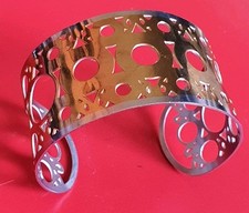 Bracciale RIGIDO aperto ACCIAIO DORATO color ORO/ARGENTO moda PIZZO TRAFORATO❗️ 