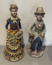 COPPIA DI ANTICHE LUMIERE STATUETTE MAJOLICA SICILIANA CALTAGIRONE CERAMICA