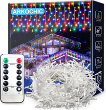 10M Luci Natale Esterno Cascata, 400 LED Tenda Luminosa Colorata, Luci Natalizie