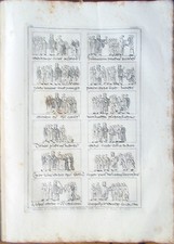 ✅Stampa incisione 1850s Miniature Pontificale biblioteca Minerva Roma TAV.XXXVII