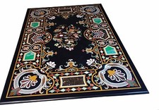 Piano In Marmo Nero Centro 48" X 32" Intarsio Pietradura Lavoro Fatti A Mano