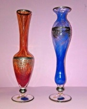 Coppia Vasetti Monofiore Vetro soffiato color prodotto Italiano altezza 26x7 cm.