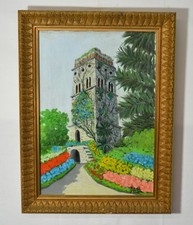 Dipinto olio su tela - Torre villa Rufolo - Firmato Mario Boffa Salerno anni '70