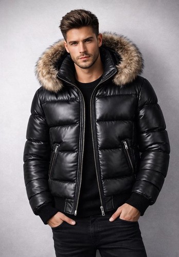 Giacca imbottita pelle nera - in,