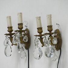 ANTICA COPPIA APPLIQUE IN BRONZO DORATO  PENDENTI IN CRISTALLO ITALIA INIZIO 900