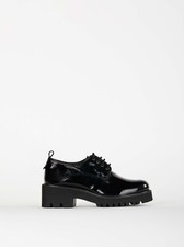 Scarpe da donna scarpa stringate tacco medio CafèNoir nero pelle vernice lacci