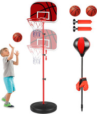 Canestro Basket Bambini, Sacco Da Boxe Con E Guantini, 2-In-1 Giochi Da Esterno 