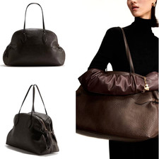 Borsa grande H&M 1307107001 marrone scuro doppio manico tasca interna