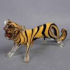 Scultura Tigre Vetro Murano Statuetta Artistica Da Collezione Vintage Anni 70