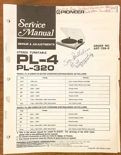 Pioneer pl 320 - pl-4, pl-320