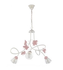 LAMPADARIO 3 LUCI "BUTTERLY" BIANCO E ROSA, E14