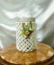 Vaso di vetro rivestito macramè + candela cera d'api artigianale naturale