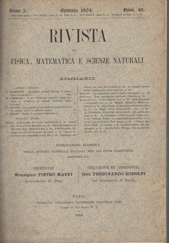 Rivista fisica matematica - di, fisica,