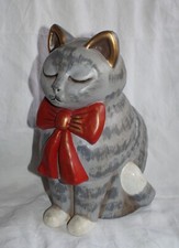THUN GRANDE E RARO GATTO GRIGIO ZAMPE BIANCHE CERAMICA H. 32cm. ANNI '80 VINTAGE