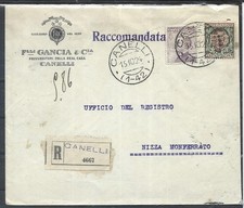 1924 50C+1L PERFIN F.C.SU RACCOMANDATA DA FRATELLI GANCIA CANELLI X NIZZA MONF