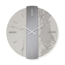 Orologio rotondo in kerlite Bianco vetro Fumè dettagli Argento WAYLEN 60 cm
