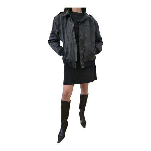 Bomber vintage pelle nero - vintage, in