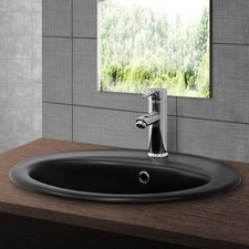 Lavabo in ceramica da incasso ovale 570 x 485 x 195 mm nero opaco arredo bagno