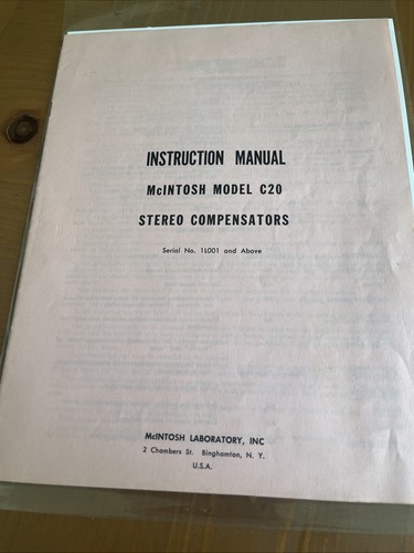 Mcintosh c20 manuale - c20,