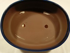 Vaso bonsai artigianale ovale in gres smaltato blu dimensioni medie