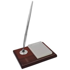 Set Scrivania Block Notes con Portapenna e Penna in Argento 925 e Legno Ciliegio