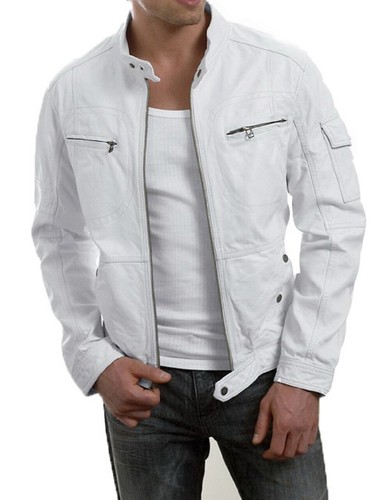 Uomo pelle giacca bianco - pelle,