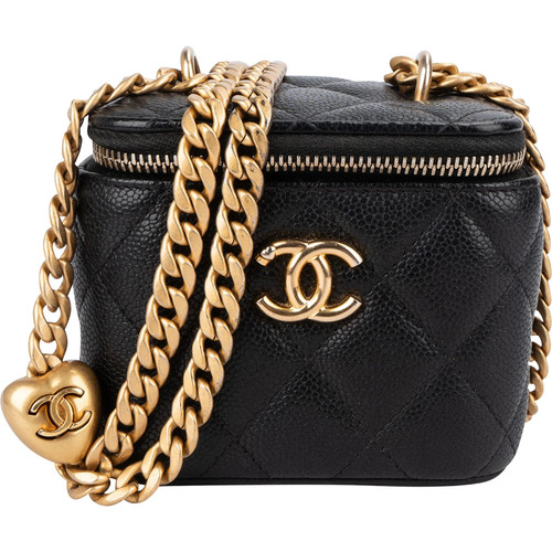 Chanel caviar mini heart chain - caviar,