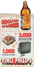BIRRA WUHRER TARGA PUBBLICITARIA ANNI 1980 TELEVISORE PHILIPS GIOCO PREMI