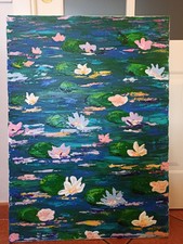 Quadro Dipinto Mano Moderno Colorato Ninfee Idea Regalo astratto Materic Su Tela