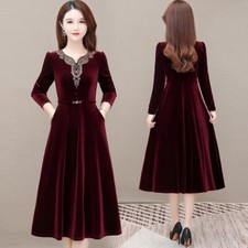Women Ethnic Style Velvet Midi