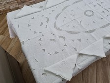 Ricca Tovaglia x18 Gran misura puro cotone ricamo intaglio a macchina 175X385 cm