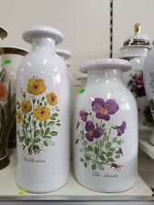 Coppia di Vasi Fioriti In Ceramica Giallo e Lilla - Rovetti 31cm - 25cm