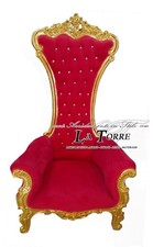 Trono Sedia Poltrona classico Barocco foglia oro tessuto velluto rosso LT3048