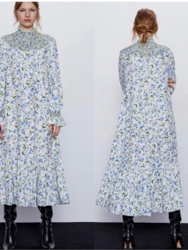Maxi abito zara bianco blu - maxi,