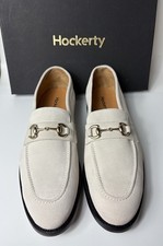 Mocassino elegante Hockerty bianco pelle scamosciata slip on punta cavallo scarpa uomo tg 48 leggi