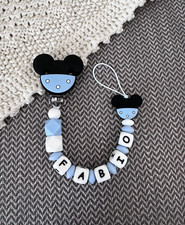 Catenella porta ciuccio con nome personalizzata Topolino azzurro