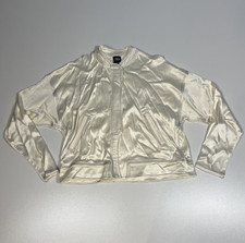 Giacca bomber raso ZARA taglia S Charmeuse orlo grezzo punto superiore avorio cappotto zip intera