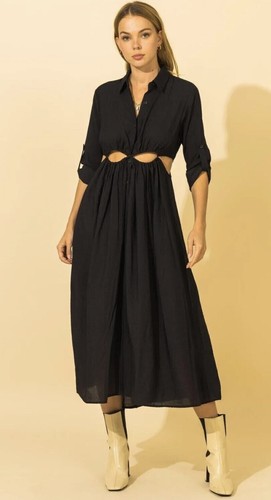 Abito maxi camicia hyfve nero - camicia,