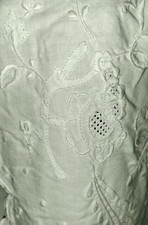 vecchio LENZUOLO matrimoniale in cotone bianco e bordo ricamato floreale