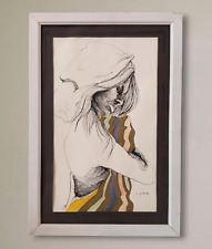 Ritratto di donna arte moderna quadro disegno tecnica mista su foglio firmato
