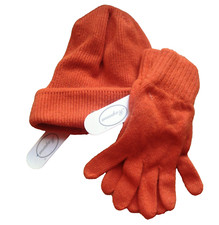 SET CAPPELLO BERRETTO + GUANTI in MAGLIA * donna ragazza  *col. TERRACOTTA