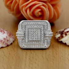 Anello a fascia da uomo hip hop placcato oro bianco 14 carati in vera...