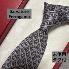 Cravatta collo Salvatore Ferragamo nuova mai usata grigio rosa uccellini 100%...