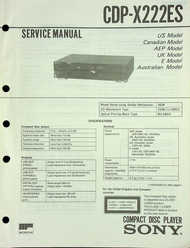 Service manual sony cdp x222es - sony, cdp-x222es