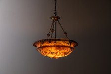 Grande antico lampadario plafonnier in alabastro intagliato a mano lampada a sospensione