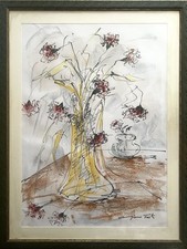 Gianni Testa-Mazzo di fiori-Opera originale a pastello e tecnica mista-Firmata