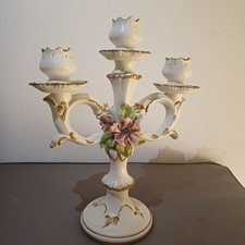 CANDELABBRO 3 PORTA CANDELE CERAMICA BASSANO DECORO FLOREALE