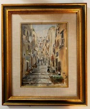 dipinto olio su tavola 22 x 30 cm "Vicolo napoletano" firmato in basso a destra
