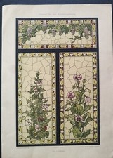 ANTICA STAMPA COLORI 1901 LIBERTY ART NOUVEAU. VETRATA ARTISTICA FIORI A ERDMANN
