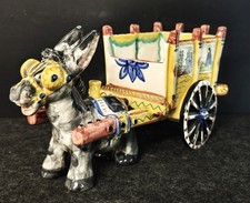 Asino con Carretto Siciliano, in Ceramica – decoro medievale, religioso anni ’70